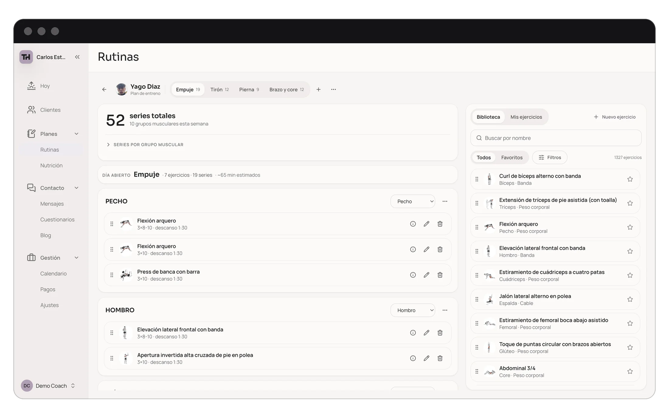Creador de entrenamientos del panel web, con plantillas reutilizables